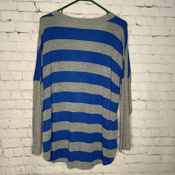 New Oddy Women Plus 1X Sweater V-neck Button Up Cardigan Blue Stripes - Picture 7 of 7